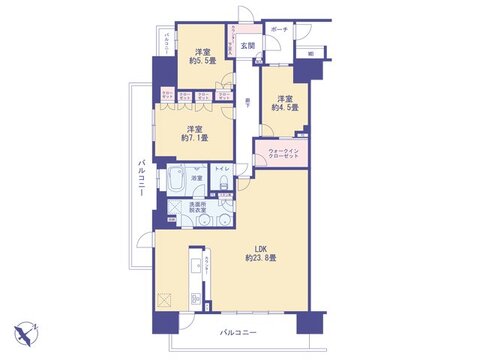 こちらの間取り図で、お部屋の配置や動線をイメージしていただけます。お部屋ごとの広さやレイアウトを参考に、生活のシーンを思い描いてみてください。