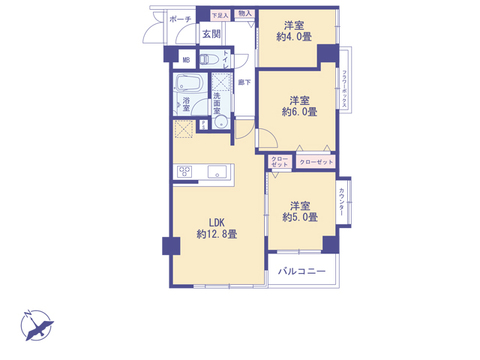 こちらの間取り図で、お部屋の配置や動線をイメージしていただけます。お部屋ごとの広さやレイアウトを参考に、生活のシーンを思い描いてみてください。