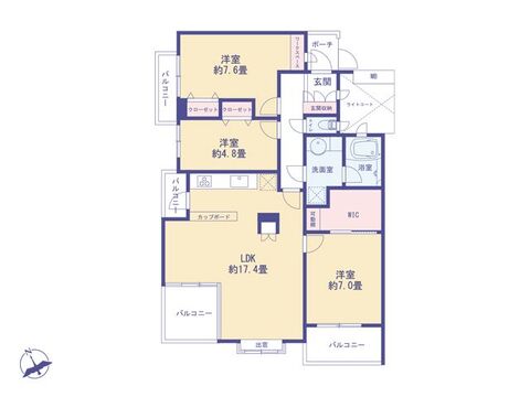 こちらの間取り図で、お部屋の配置や動線をイメージしていただけます。お部屋ごとの広さやレイアウトを参考に、生活のシーンを思い描いてみてください。