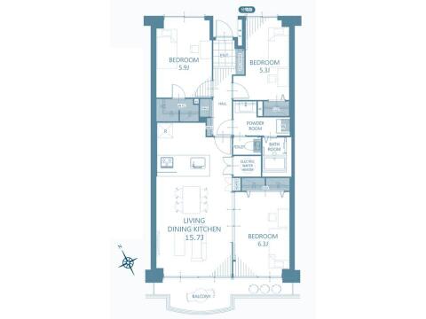 こちらの間取り図で、お部屋の配置や動線をイメージしていただけます。お部屋ごとの広さやレイアウトを参考に、生活のシーンを思い描いてみてください。