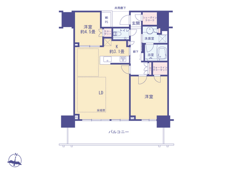 こちらの間取り図で、お部屋の配置や動線をイメージしていただけます。お部屋ごとの広さやレイアウトを参考に、生活のシーンを思い描いてみてください。