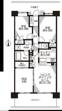 使いやすい3LDKの間取り。全居室に収納を備え、南向きのバルコニーから明るい光が差し込みます。