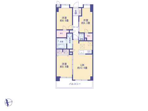 こちらの間取り図で、お部屋の配置や動線をイメージしていただけます。お部屋ごとの広さやレイアウトを参考に、生活のシーンを思い描いてみてください。