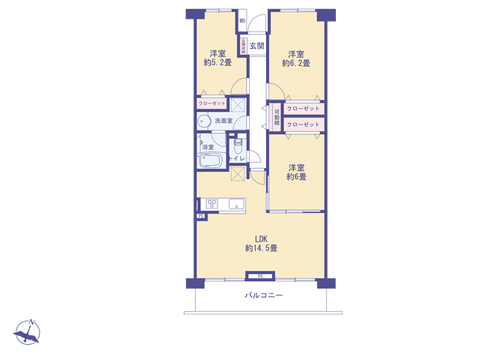 こちらの間取り図で、お部屋の配置や動線をイメージしていただけます。お部屋ごとの広さやレイアウトを参考に、生活のシーンを思い描いてみてください。
