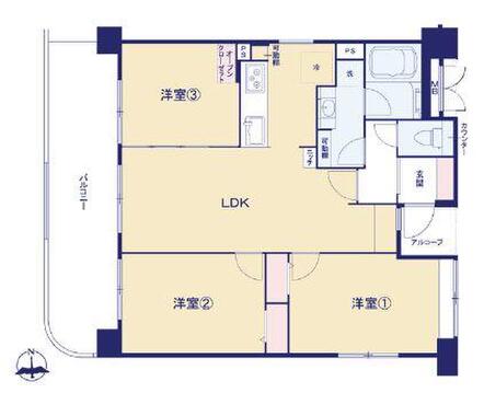 プライバシーに配慮したアルコーブ付3LDK。全居室収納・可動棚など豊富な収納空間が魅力です。