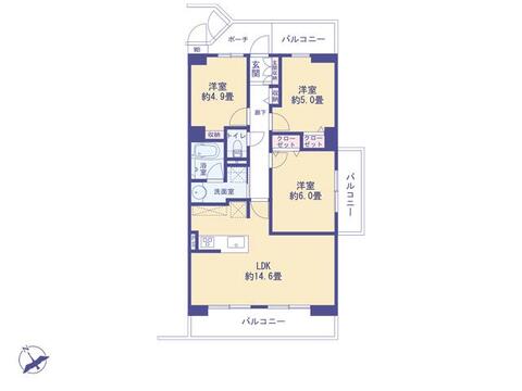 こちらの間取り図で、お部屋の配置や動線をイメージしていただけます。お部屋ごとの広さやレイアウトを参考に、生活のシーンを思い描いてみてください。