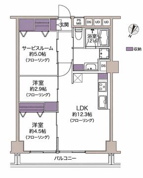 2LDK+S、価格2480万円、専有面積56.7㎡、バルコニー面積5.79㎡