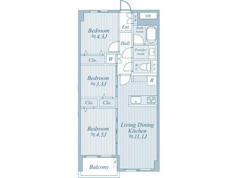こちらの間取り図で、お部屋の配置や動線をイメージしていただけます。お部屋ごとの広さやレイアウトを参考に、生活のシーンを思い描いてみてください。