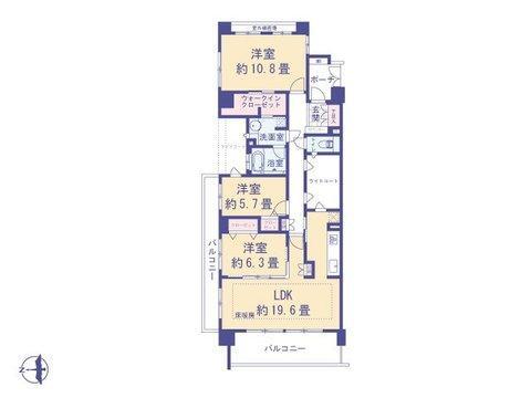 3LDK、価格4899万円、専有面積102.06㎡、バルコニー面積22㎡
