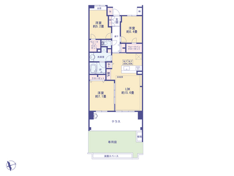 こちらの間取り図で、お部屋の配置や動線をイメージしていただけます。お部屋ごとの広さやレイアウトを参考に、生活のシーンを思い描いてみてください。