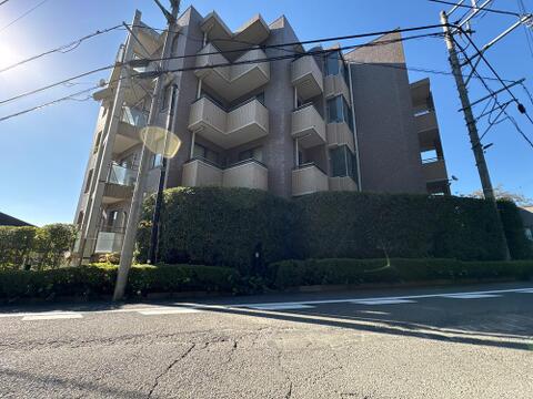 陽当たり良好な重厚感ある外観。生垣の緑が映える落ち着いた佇まい