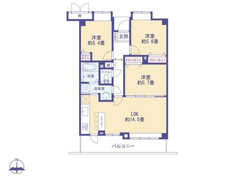こちらの間取り図で、お部屋の配置や動線をイメージしていただけます。お部屋ごとの広さやレイアウトを参考に、生活のシーンを思い描いてみてください。