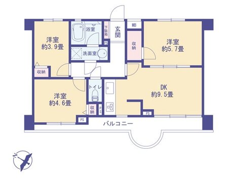 こちらの間取り図で、お部屋の配置や動線をイメージしていただけます。お部屋ごとの広さやレイアウトを参考に、生活のシーンを思い描いてみてください。