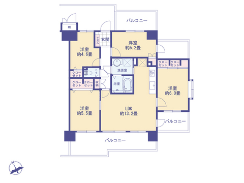 こちらの間取り図で、お部屋の配置や動線をイメージしていただけます。お部屋ごとの広さやレイアウトを参考に、生活のシーンを思い描いてみてください。