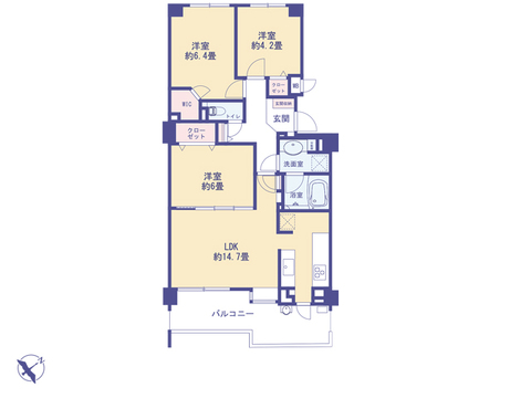 こちらの間取り図で、お部屋の配置や動線をイメージしていただけます。お部屋ごとの広さやレイアウトを参考に、生活のシーンを思い描いてみてください。