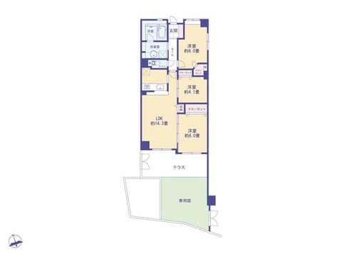 こちらの間取り図で、お部屋の配置や動線をイメージしていただけます。お部屋ごとの広さやレイアウトを参考に、生活のシーンを思い描いてみてください。