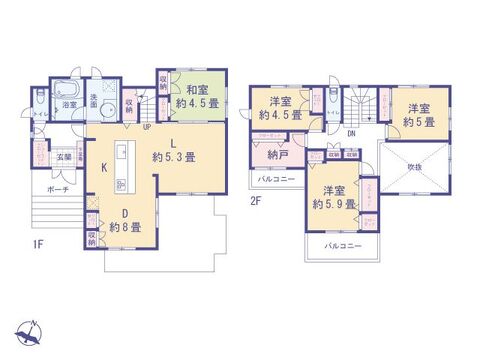 こちらの間取り図で、お部屋の配置や動線をイメージしていただけます。お部屋ごとの広さやレイアウトを参考に、生活のシーンを思い描いてみてください。