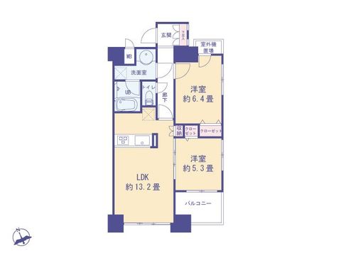 全居室に窓がある、通風・採光に優れた2LDK。家具配置のしやすいアウトフレーム工法を採用。