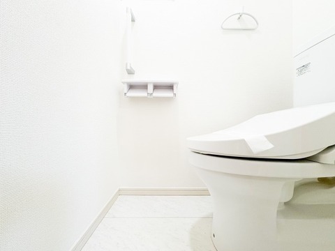 白で統一された、明るく清潔感のあるトイレ空間。毎日使う場所だからこそ、お手入れのしやすさと心地よさにこだわりました。温水洗浄便座を標準装備し、快適なプライベートタイムを提供します。