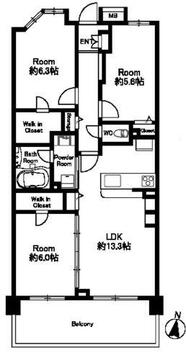 明るいLDKを中心に、独立性の高い3つの居室を配した3LDK。2つの大型ウォークインクローゼット(WIC)や廊下収納を完備し、部屋を広く使えます。リビング横の洋室は間仕切りを開放して広く使うことも可能です。