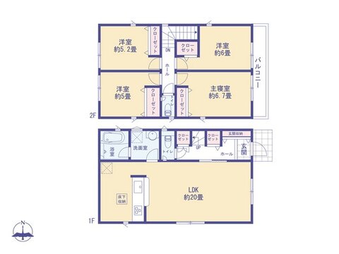 こちらの間取り図で、お部屋の配置や動線をイメージしていただけます。お部屋ごとの広さやレイアウトを参考に、生活のシーンを思い描いてみてください。