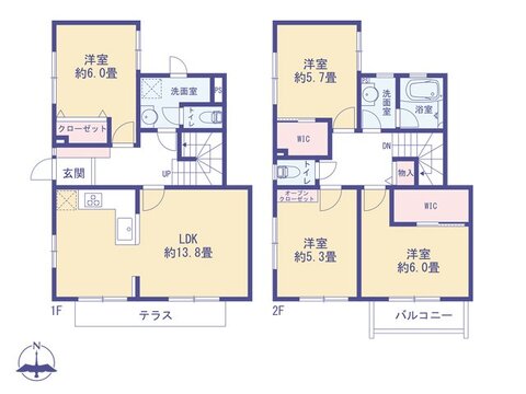 こちらの間取り図で、お部屋の配置や動線をイメージしていただけます。お部屋ごとの広さやレイアウトを参考に、生活のシーンを思い描いてみてください。