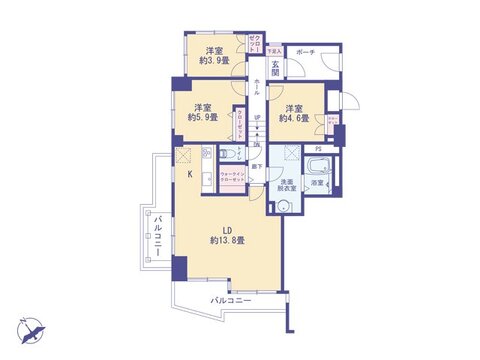 こちらの間取り図で、お部屋の配置や動線をイメージしていただけます。お部屋ごとの広さやレイアウトを参考に、生活のシーンを思い描いてみてください。