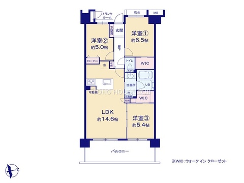 大空間LDK。WIC2箇所やトランクルームなど、片付け上手に嬉しい豊富な収納力。