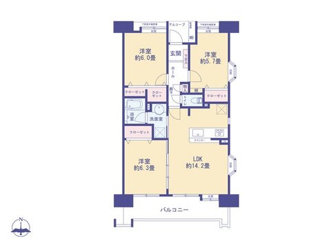 プライバシーを守るアルコープ付き!全居室収納&5.7帖以上のゆとりある3LDK使いやすい間取り。