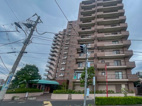 存在感のある重厚なデザインが目を引く大規模レジデンス!前面道路が広く陽当たり良好な好立地。