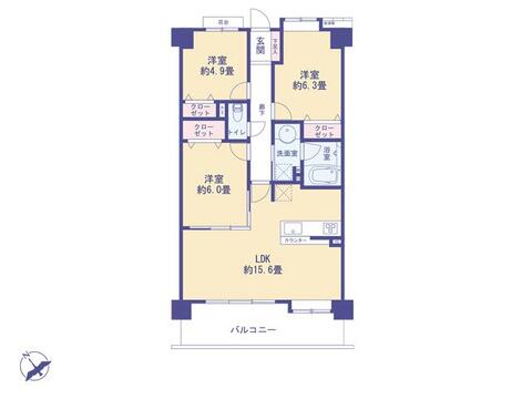 こちらの間取り図で、お部屋の配置や動線をイメージしていただけます。お部屋ごとの広さやレイアウトを参考に、生活のシーンを思い描いてみてください。