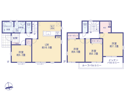 こちらの間取り図で、お部屋の配置や動線をイメージしていただけます。お部屋ごとの広さやレイアウトを参考に、生活のシーンを思い描いてみてください。