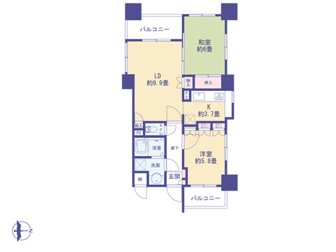こちらの間取り図で、お部屋の配置や動線をイメージしていただけます。お部屋ごとの広さやレイアウトを参考に、生活のシーンを思い描いてみてください。