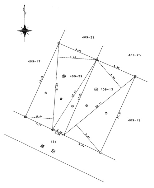 【区画図】敷地面積59坪超。整った地形のため、土地を有効活用しやすいのも魅力です。周辺は第一種低層住居専用地域の閑静な住宅街で、落ち着いた暮らしが叶います。