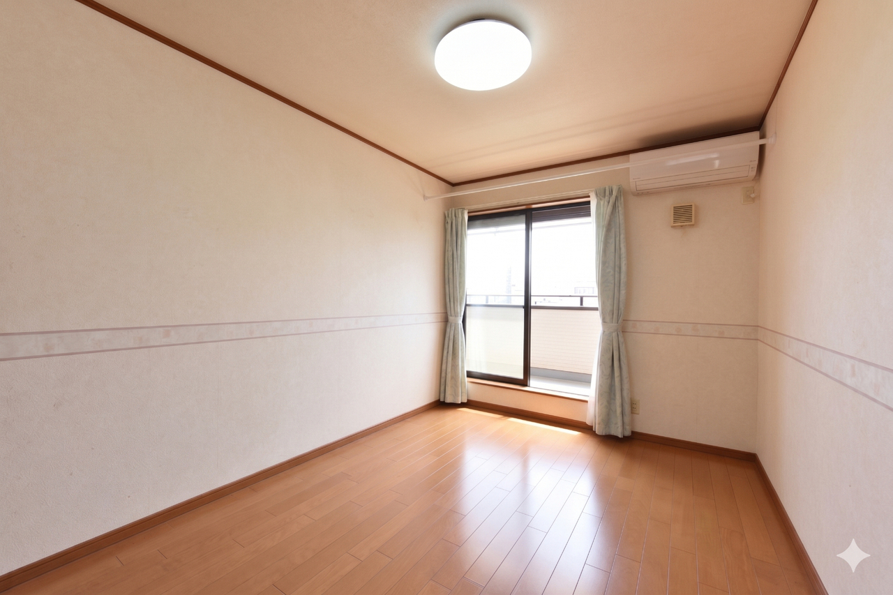 【中央洋室/約6.5帖】2階洋室3部屋は、ライフスタイルにあわせて使い分けが可能な振り分けタイプ。寝室・子ども部屋など多用途に活用可能です。※AIにより家具消しの修正をしたイメージ画像になります。