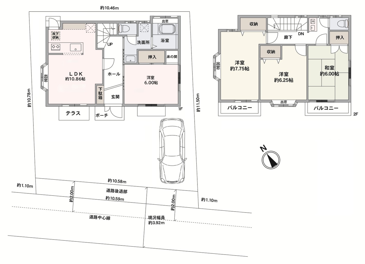 全居室南西向き+6帖以上。LDKは約10.86帖の広さ。キッチンは、ご家族との会話が弾む対面仕様です。室内随所に収納が備わっており、住空間を有効活用できます。