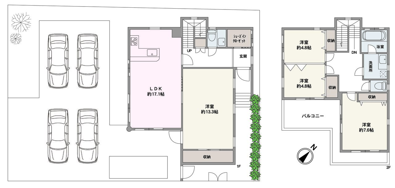 全洋室と廊下に収納が備わっていますので、住空間を広く使うことができます。調理や片付けをしながら、ご家族とコミュニケーションがとれる対面式キッチンが採用されています。