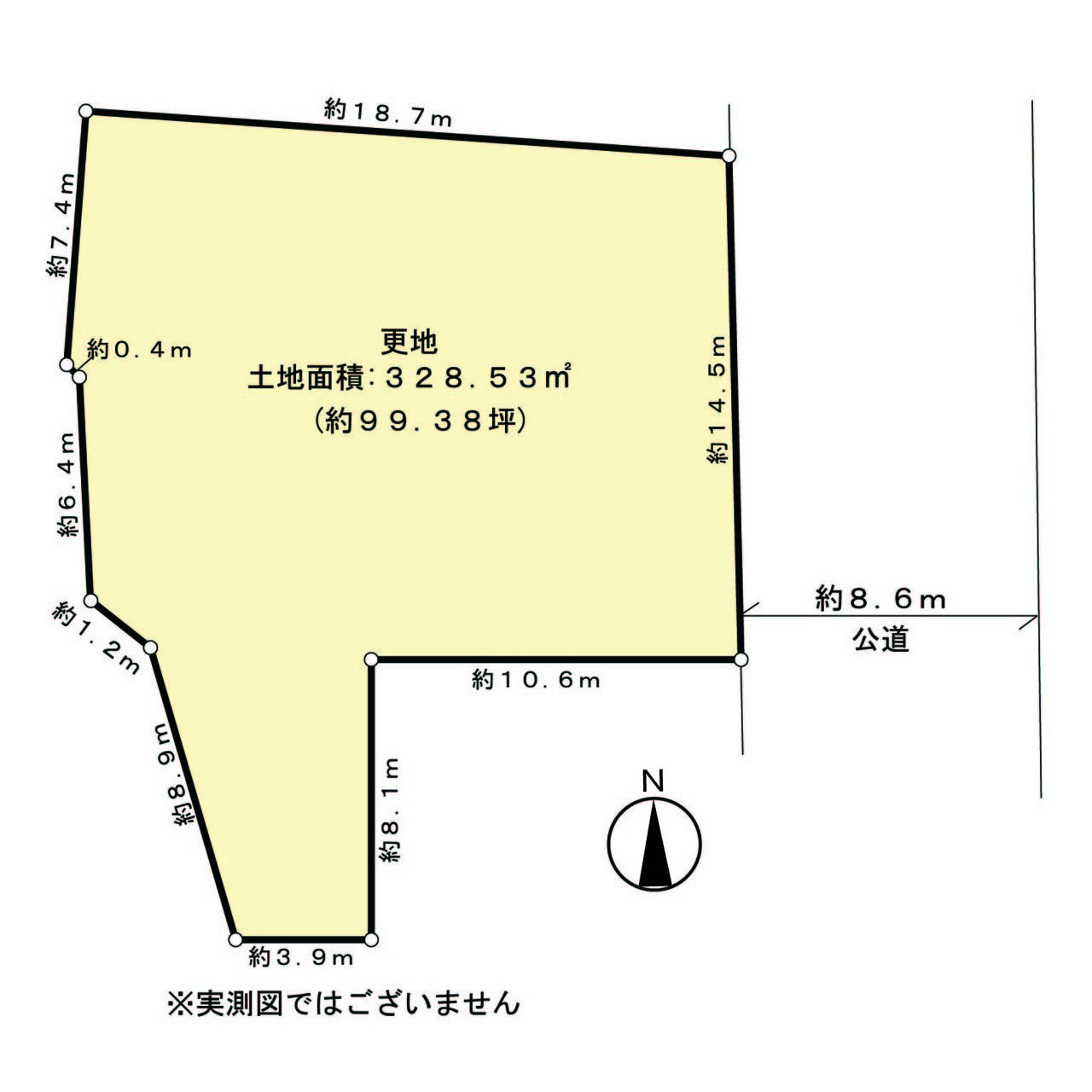 東側が幅員約8.6mの公道に面しています。建ぺい率は60%、容積率は300%です。建築可能な建物のボリュームなど、詳細はお気軽にお問い合わせください。