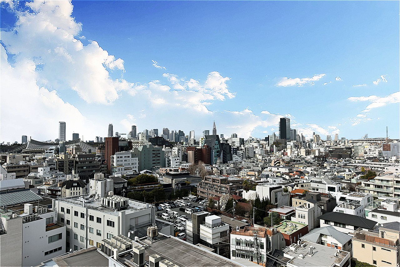 渋谷エリアならではの都会的な街並みを望めます。天気のよい日には、爽やかな青空を楽しめそうです。※眺望は将来に渡って保証するものではありません。