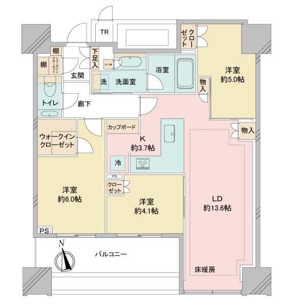 3LDK、南向き住戸