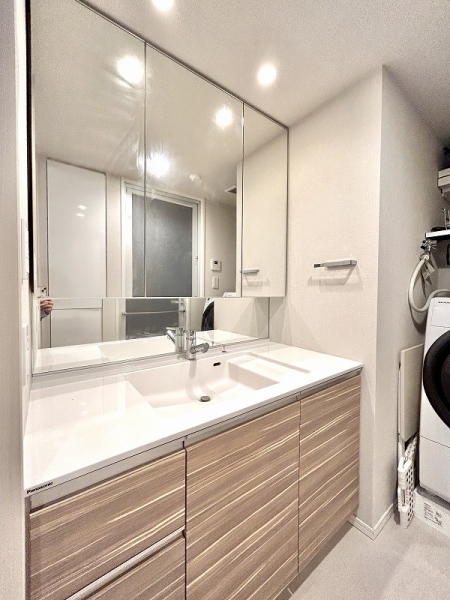 三面鏡裏収納の付いた洗面台