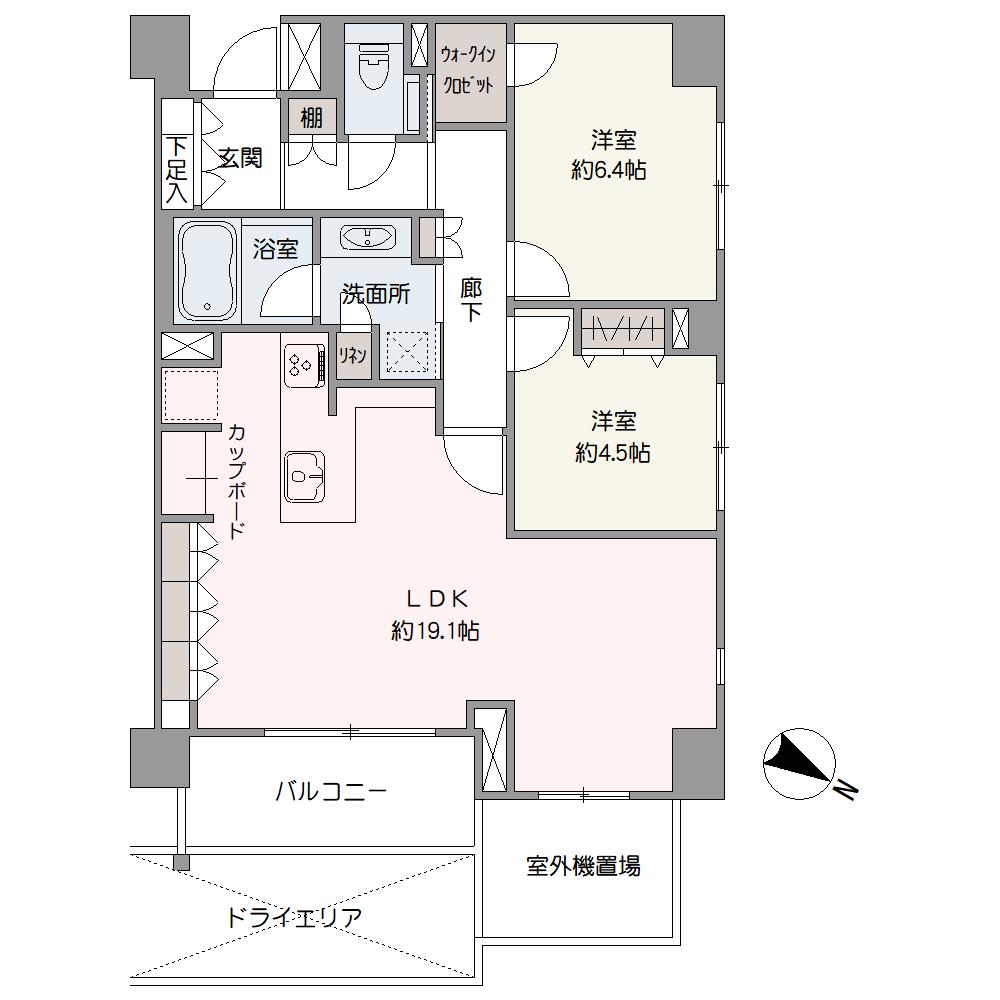 豊富な収納が備わった、開放的な角住戸。LDKは、約19.1帖の広々とした空間です。WICやLDKの壁面収納など随所に収納があり、すっきりと整った暮らしが叶います。