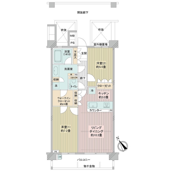 3階部分・62.10㎡・2LDKの間取り