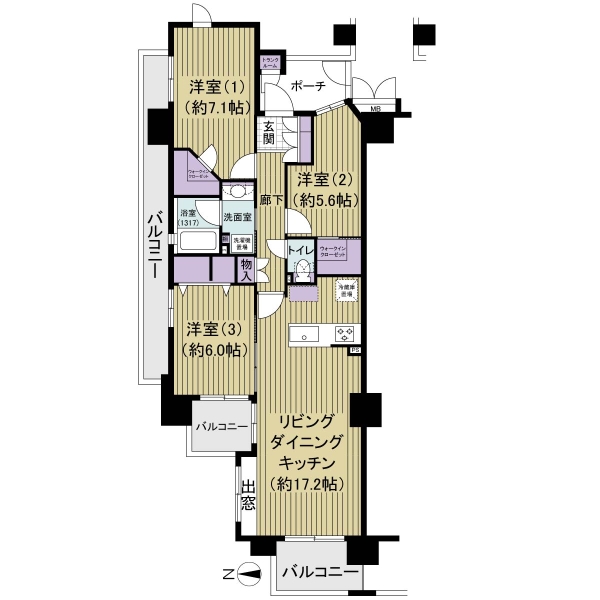 79.27㎡の角部屋で2WIC有