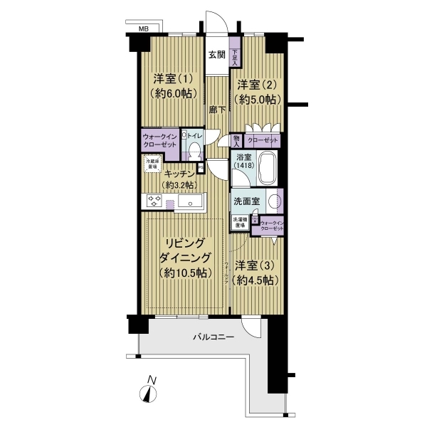 ３LDK、南向き住戸、陽当たり良好です！