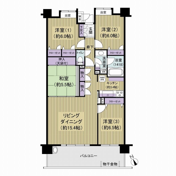 専有面積９０．４１㎡の４LDKタイプ