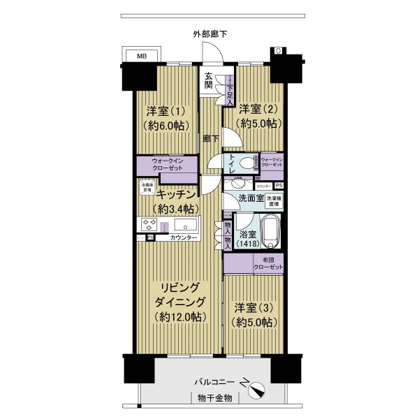 ３ＬＤＫ、７１㎡、１８階部分、南西向きの住戸