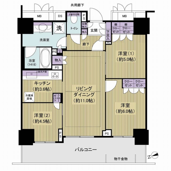 3LDK、無駄のない動線を確保した間取り