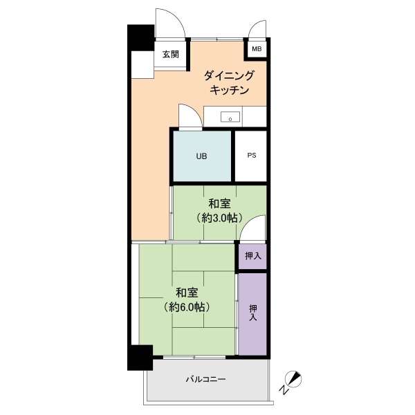 ２DK・32.4㎡・7階・北西向き
