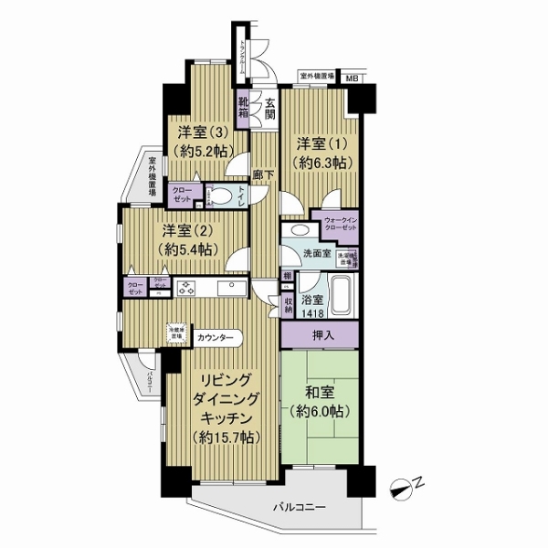 84.69㎡　4LDK　角住戸　眺望日当たり良好